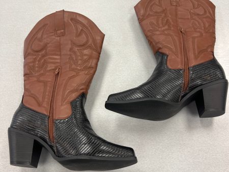 Boots Western By Just Fab In Black & Brown, Size: 9 Cheap