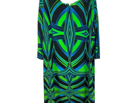 Abstract Print Zip Back 3 4 Sleeve A-Line Dress By Danny & Nicole In Blue & Green, Size: 2X Online Hot Sale